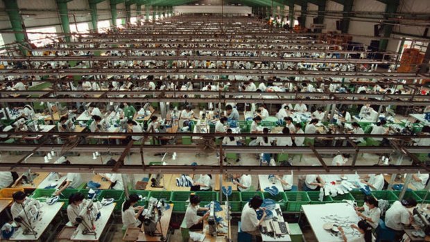 A Vietnamese sweatshop for Nike brand trainers, photographed in 1997. Conditions have improved in some but not all south east Asian garment factories. 