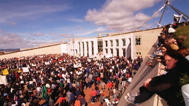 Parliament House during the 1996 riot.
