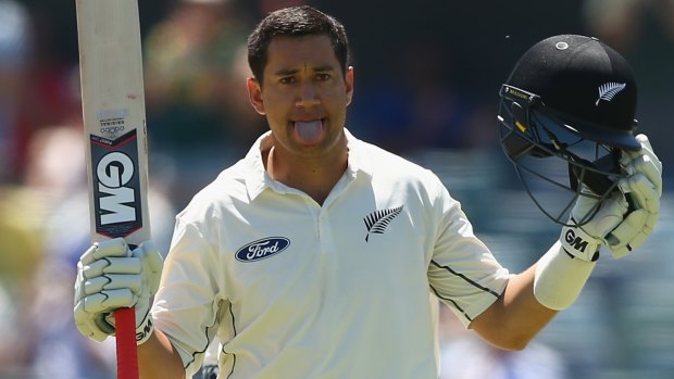 Ross Taylor celebrates on day three at the WACA.