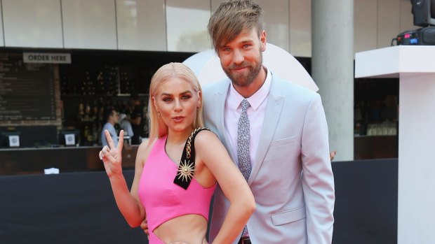 The party is over: Former Channel V hosts Carissa Walford and Danny Clayton work the red carpet at the 2015 ARIAs.