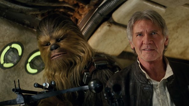 They're back: Chewbacca (Peter Mayhew) and Han Solo (Harrison Ford).
