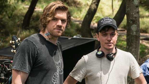 Alex England and director Abe Forsythe on the set of Little Monsters.