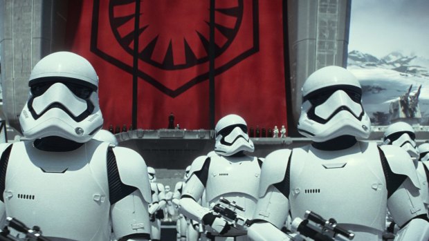 Stormtroopers in a scene from <i>Star Wars: The Force Awakens</i>.