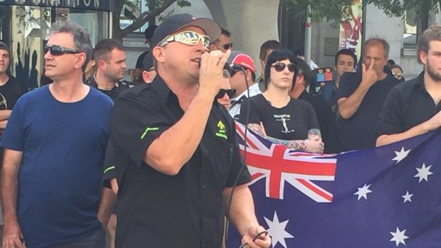 A United Patriots Front speaker makes his point.