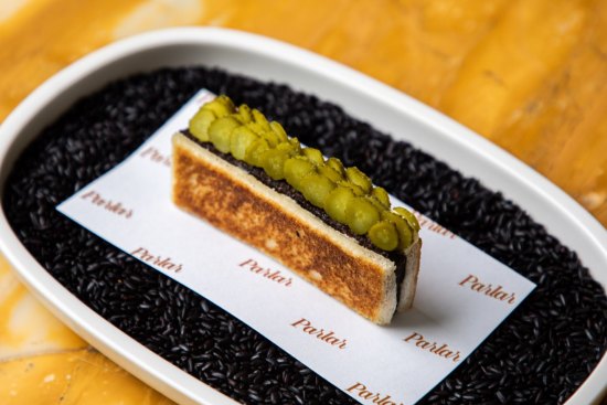 Bacalao croquette with sturgeon caviar.