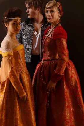 Actors Alex Williams (Romeo), Kelly Paterniti (Juliet) and Angie Milliken (Lady Capulet)  in full costume. 