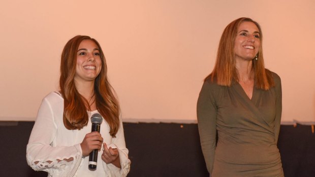 Documentary maker Delaney Ruston, right, pictured with daughter Tessa Ruston during a US Q&A session, was inspired by her own families' technology arguments to limit screen time.