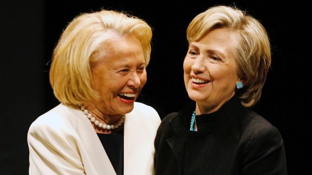 New York gossip columnist Liz Smith, left, with Hillary Clinton in 2006. 