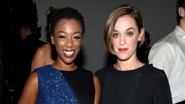 Samira Wiley (L) and Lauren Morelli  attend the 12th annual CFDA/Vogue Fashion Fund Awards at Spring Studios on November 2, 2015 in New York City.