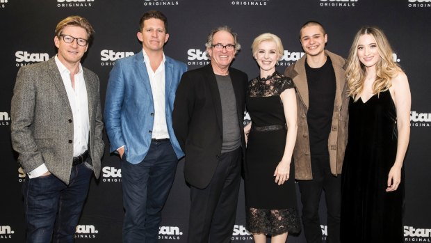 Stan Original's Romper Stomper cast and team (from left) David Wenham, Dan Edwards, John Edwards, Jacqueline McKenzie, Toby Wallace and Sophie Lowe.