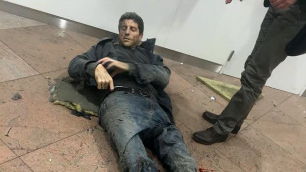 Sebastien Bellin pictured at Brussels Airport after explosions on Tuesday.