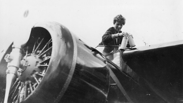 American aviator Amelia Earhart in the cockpit of her aeroplane at Culmore, near Derry, Ireland, after her solo Atlantic flight.