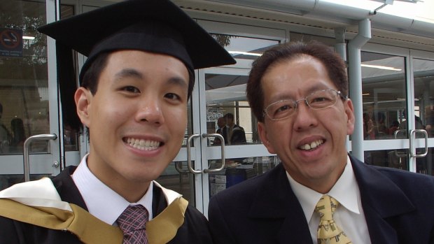 Curtis Cheng, pictured with his son Alpha, was shot dead as he left the Parramatta police headquarters on October 2, 2015.