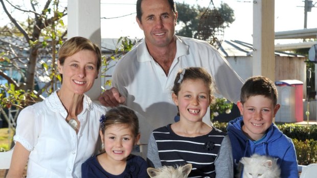 Geoff and Kim Hunt with their children Phoebe (left), Mia and Fletcher.