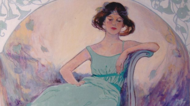 "Art Nouveau Girl in Green", acrylic by Audrey Gibbs.