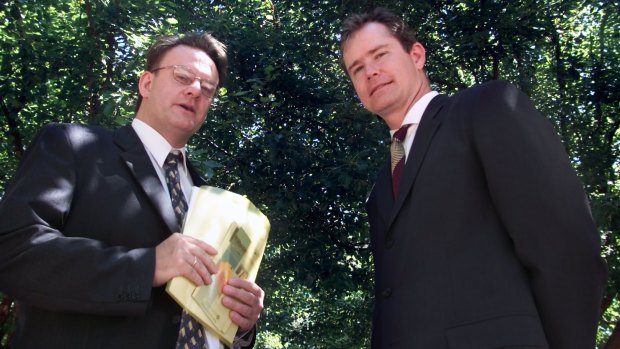 Potshots: Mark Latham, then the Federal Labor MP for Werriwa, and Ross Cameron, the Federal Liberal Member for Parramatta, in Canberra in 2000. 