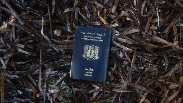 A Syrian passport found on the road that runs along the north of the Greek island of Lesbos in 2015.