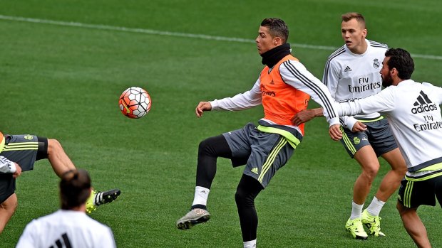 Soccer aristocrat: Cristiano Ronaldo of Real Madrid trains at AAMI Park.