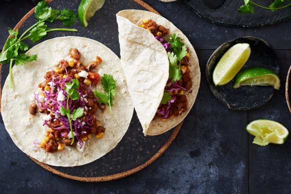 Olivia Andrews' slow- cooker recipe: Smoky black-eye pea and corn tacos.