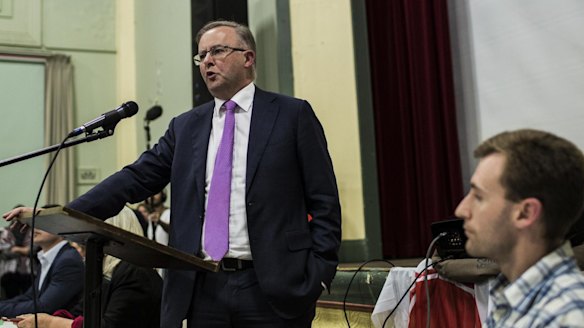 Mr Albanese  at a Stop WestConnex meeting at  Balmain Town Hall in May.