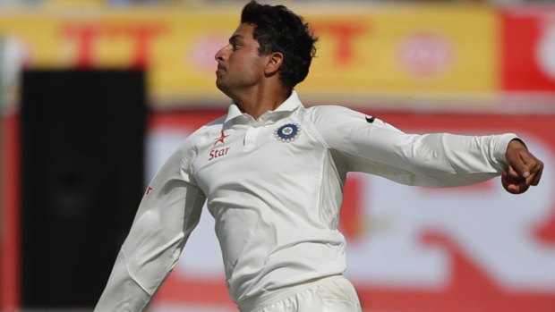 Left-arm spinner: India's Kuldeep Yadav bowls during the first day of their fourth Test against Australia.