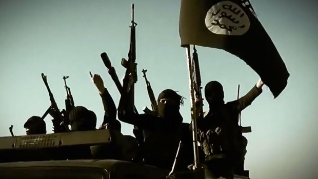 An image of Islamic State members, taken from a propaganda video.