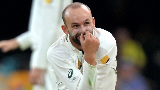 Tweaky grin: Nathan Lyon appeals to the umpire during day four.