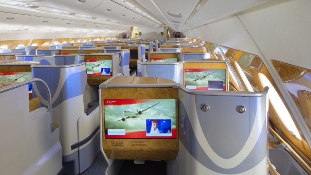 Business class on an Emirates A380.