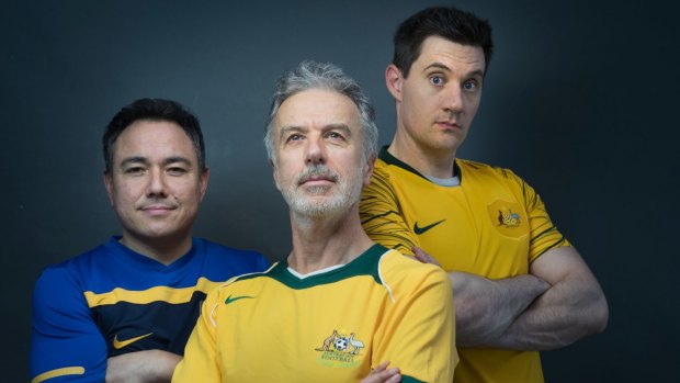 Sam Pang (left), Santo Cilauro and Ed Kavalee describe their soccer podcast as a labour of love.