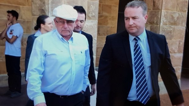 Don Spiers, the father of Sarah, outside court with detectives. 