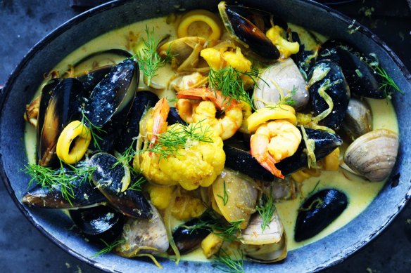 Rachel Khoo's yoghurt and turmeric seafood soup.