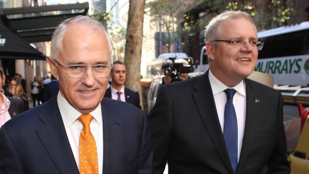 Prime Minister Malcolm Turnbull, pictured with Treasurer Scott Morrison, said his party would preference Labor ahead of the Greens.