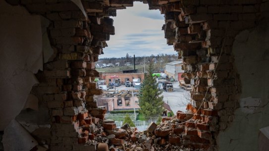 MAKAROV, UKRAINE - APRIL 19: Debris lies in a war damaged apartment on April 19, 2022 in Makarov, Ukraine. Local residents said the building was attacked by Russian tanks during the invasion in early March. (Photo by John Moore/Getty Images) ***BESTPIX***