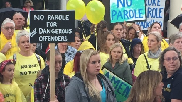 Protesters support the call for sex offenders to be denied parole.
