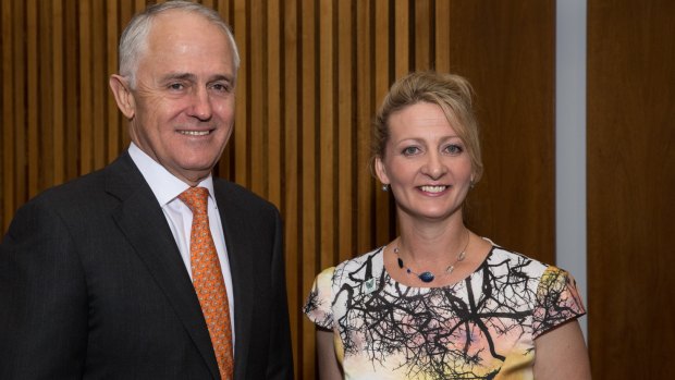 Dr Ann O'Neill with Prime Minister Malcolm Turnbull at the Media Stand Up Against Violence event on Tuesday.