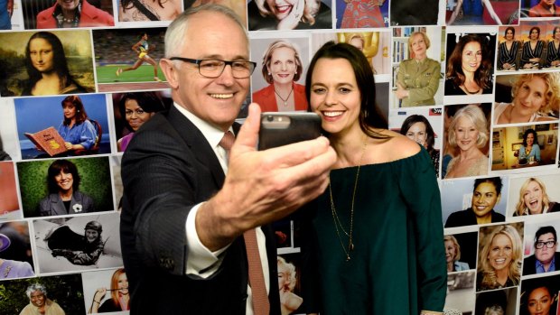 Australian Prime Minister Malcolm Turnbull with Mia Freedman at the launch of her latest book.
