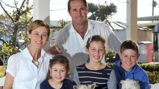 Geoff and Kim Hunt with their children Phoebe (left), Mia and Fletcher.