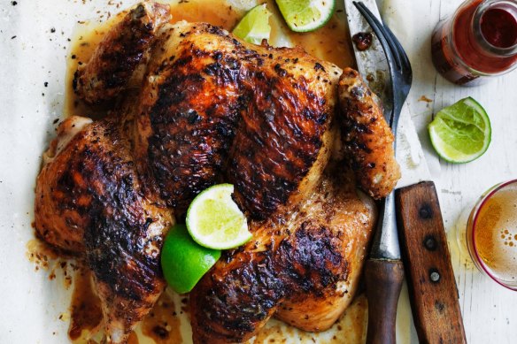 Char-grilled chicken with cumin and lime - add some Sriracha for an extra kick.