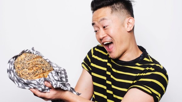 Lovingly crafted: Benjamin Law with his finished sourdough loaf.