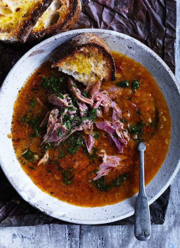 Neil Perry's hearty pea and ham hock soup.