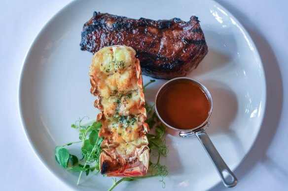 Surf 'n' turf: steak with lobster tail.