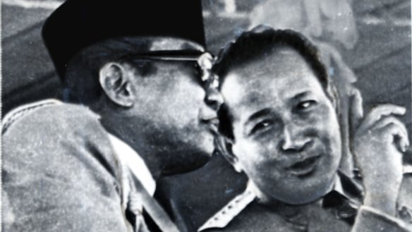 Suharto (right) and Sukarno during an Independence Day parade in Jakarta in 1967.