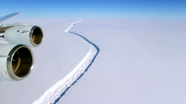 A crack in the Larsen C ice shelf as photographed November 10 2016. 