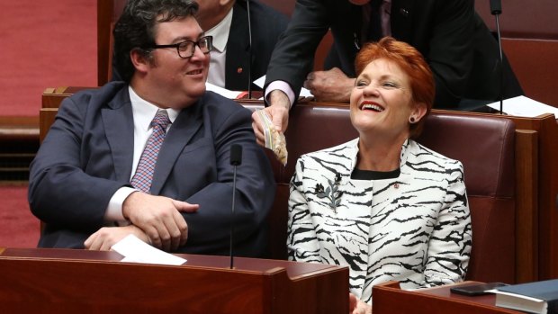 George Christensen and Pauline Hanson in Parliament.