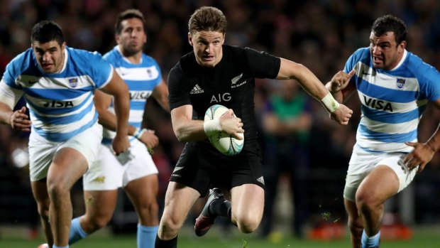 Straight up the middle: Beauden Barrett shows a clean set of heels in Hamilton.