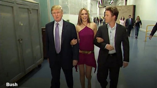 Donald Trump, actress Arianne Zucker, and host Billy Bush in the 2005 tape.