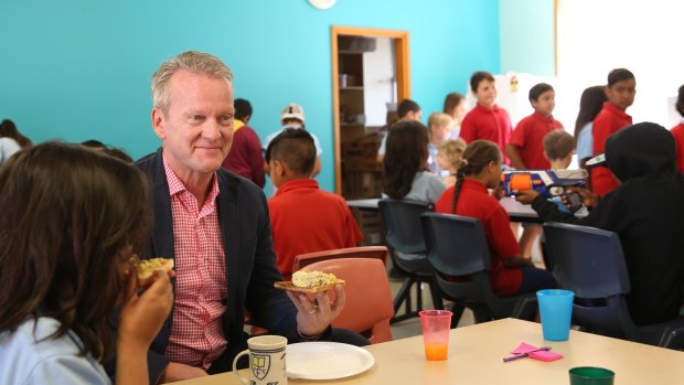 Professor Pasi Sahlberg joins the breakfast club at Walgett Primary School.