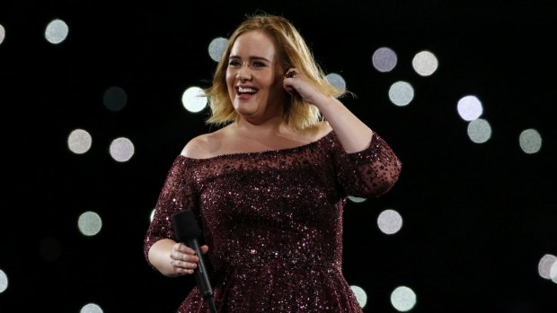 Adele on stage at the at Gabba on Saturday night.