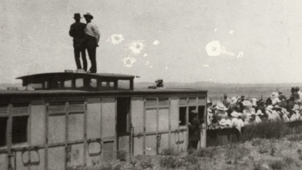 The Manchester Unity picnic train attacked by 'Turks' at Broken Hill on New Year's Day 1915.
Photograph: Broken Hill City Library.