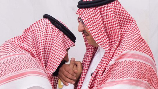Newly appointed Saudi Arabian crown prince Mohammed bin Salman (left) kisses the hand of former heir Mohammed bin Nayef.